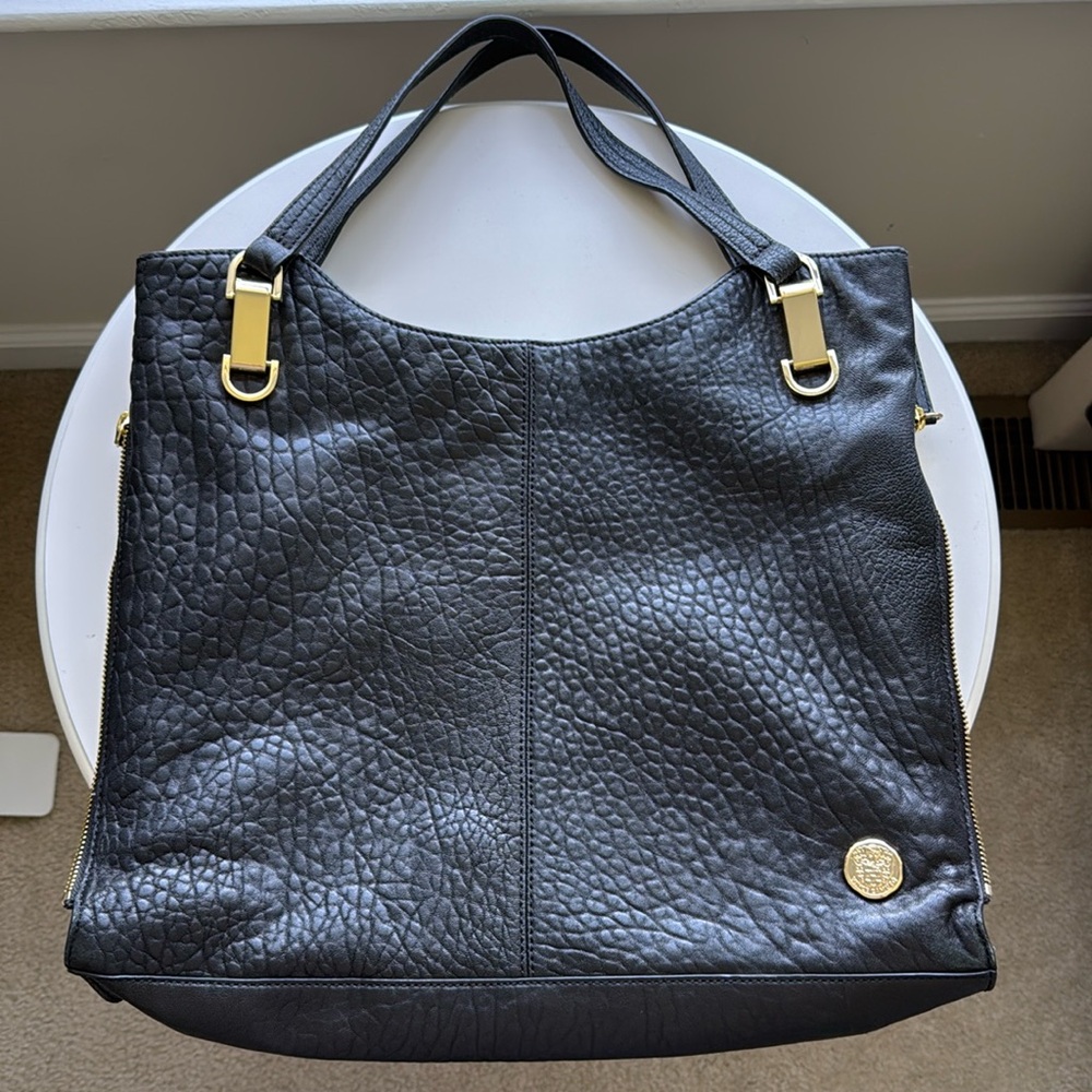 Vince Camuto Genuine Pebble Leather "Riley" Tote Crossbody Bag Purse Black